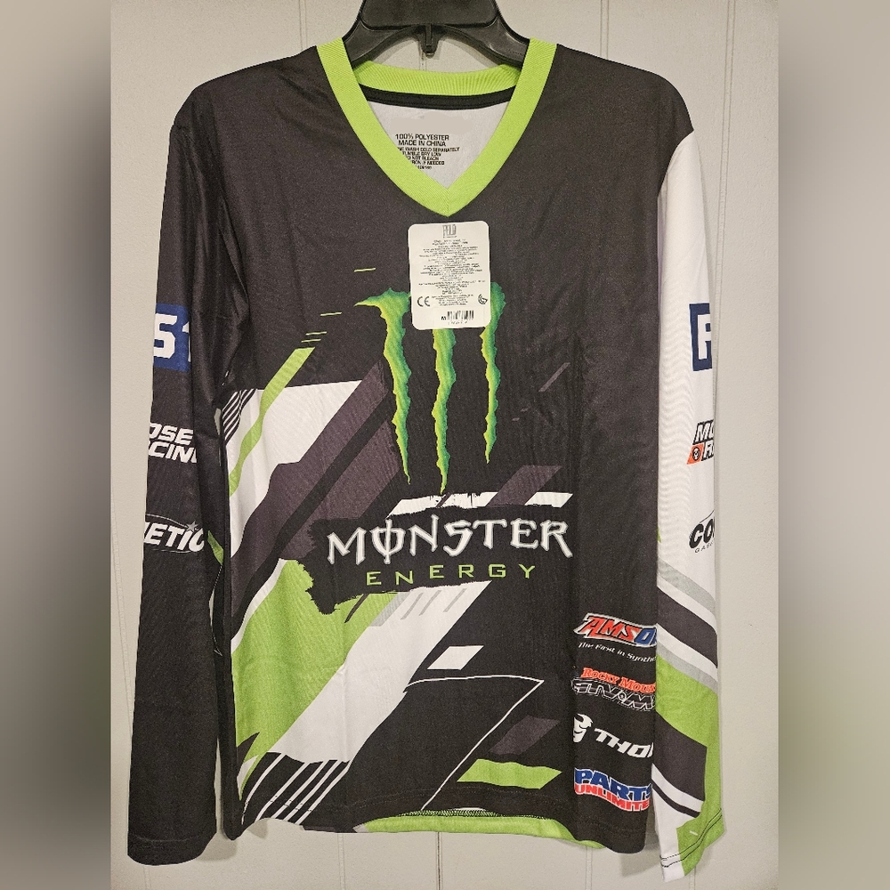 Monster Energy Shirt Men's Size Small Long Sleeve ArenaCross Jersey Logo V-Neck